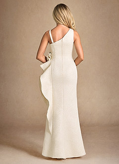 Azazie Patrisha Mother of the Bride Dresses Light Gold Jacquard Mermaid One Shoulder Metallic Jacquard Dress image5