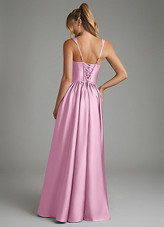 Azazie Nevaeh Bridesmaid Dresses Candy Pink A-Line Corset Stretch Satin Dress image2