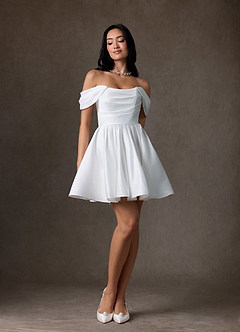Azazie Anne Rochii de mireasă Linie A Satin Mini Rochie image7