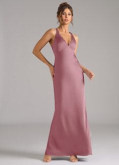 Azazie Tianna Bridesmaid Dresses Vintage Mauve Sheath Stretch Satin Dress image5
