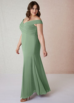 Azazie Lecia Robes de demoiselle d'honneur Robe Empire Convertible en Mousseline de soie Schulterfrei, plissiert Matcha image10
