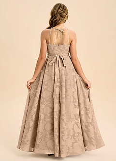 Azazie Arianthe Junior Abito A-Line in Floral Burnout Plissettato Champagne image2