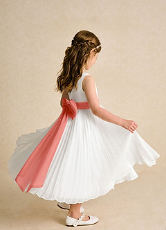 Azazie Margot vestidos de niña de las flores Vestido Marfil Rosa Salmón de Gasa de Línea A con Plisado image7