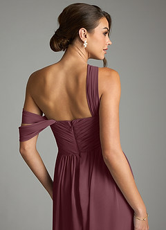 Azazie Kassandra Robes de demoiselle d'honneur Robe Trapèze en Mousseline de soie Épaule décolletée Sangria image7