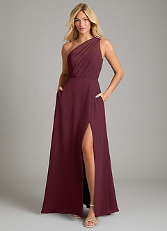 Azazie Phaedra Bridesmaid Dresses Cabernet A-Line One Shoulder Chiffon Dress image3