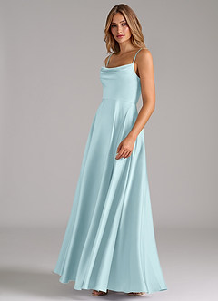 Azazie Elle Brautjungfernkleider A-Linie Plissee Stretch-Satin Kleid Wolke Blau image6