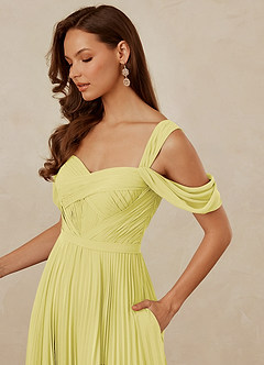 Christian Siriano Bridal for Azazie 1013 Robes de demoiselle d'honneur Robe Trapèze en Mousseline de soie Épaule décolletée Sorbet Citron image6