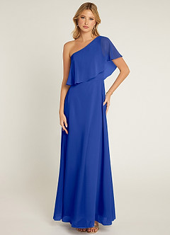 Azazie Lizzy Brautjungfernkleider A-Linie One-Shoulder Chiffon Kleid Königsblau image1