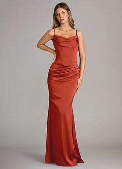 Azazie Sorrel Bridesmaid Dresses Rust Mermaid Strapless Stretch Satin Convertible Dress image6