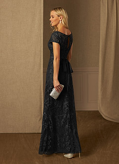 Azazie Dorit Mother of the Bride Dresses Black Sheath Scoop Lace Dress image4