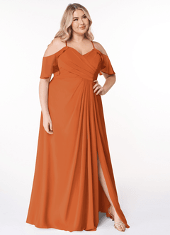 Azazie Dakota Bridesmaid Dresses Cinnamon A-Line V-Neck Pleated Chiffon Dress image10