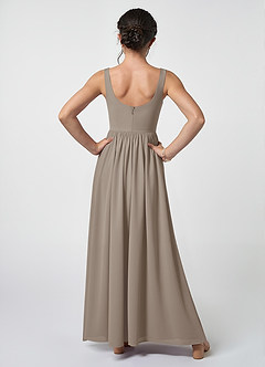 Azazie Keyla Junior Taupe A-Line Pleated Chiffon Dress image2