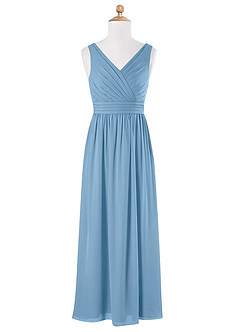 Azazie Kora Junior Steel Blue A-Line Pleated Chiffon Dress image5