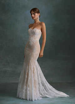 Azazie Dawna Wedding Dresses Diamond White Nude Mermaid Strapless Lace Dress image7