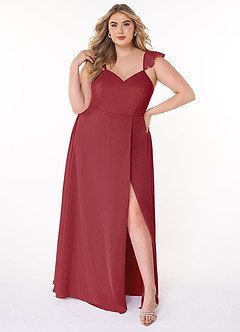 Azazie Everett Bridesmaid Dresses Pomegranate A-Line V-neck Ruched Chiffon Dress image6