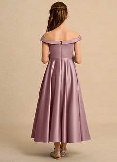 Azazie Teeny Junior Formal Sukienki dla dziewczynek sypiących kwiaty Linia A Pofałdowany Matowy satynowy Długość kostki Sukienka image2