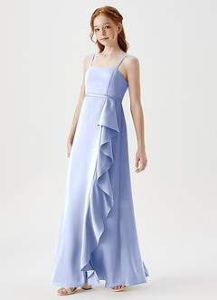 Azazie Kaylee Junior Robe Trapèze en Satin extensible avec ceinture Eis image4