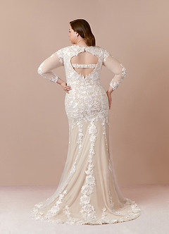 Azazie Dulce Amor Vestidos de novia Vestido de Blanco Diamante Nude de Tul de Corte Sirena con Encaje Cuello V image15
