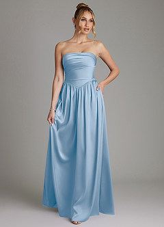 Azazie Zena Bridesmaid Dresses Powder Blue A-Line Strapless Stretch Satin Dress image1