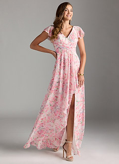 Azazie Omari Bridesmaid Dresses Abstract Watercolor Floral A-Line Chiffon Dress image1
