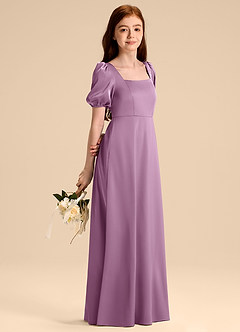 Azazie Briar Junior Abito A-Line in Raso Elasticizzato Fiocco Glicine image4