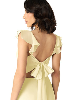 Azazie Everett Bridesmaid Dresses Lemon Sorbet A-Line V-neck Ruched Chiffon Dress image5