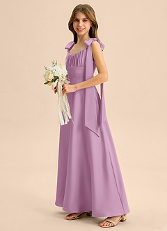 Azazie Halley Junior Jurk van Stretch Satijn met A-Lijn Boog Blauweregen image4