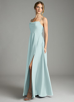 Azazie Elle Bridesmaid Dresses Mist A-Line Pleated Stretch Satin Dress image3