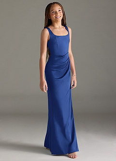 Azazie Mero Junior Royal Blue Mermaid Pleated Stretch Satin Dress image3