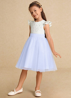 Azazie Vetty vestidos de niña de las flores Vestido de Marfil Lavanda de Tul de Corte En A con Encaje image3