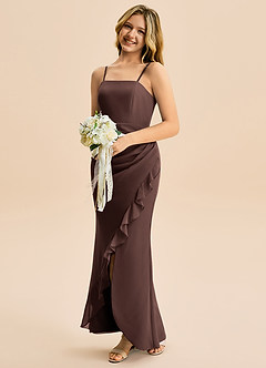 Azazie Buzzy Junior Ganache Sheath Pleated Chiffon Dress image3