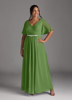 Azazie Tricia Abiti per la Madre della Sposa Abito A-Line in Chiffon con Scollo a V a Pieghe Basilico image10