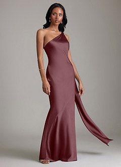 Azazie Galinda Brudtärnklänningar Klä av Sjöjungfru i Stretch Satin Ena axeln Sangria image5