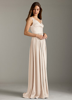 Azazie Keyla Bridesmaid Dresses White Alabaster A-Line Pleated Stretch Satin Dress image5