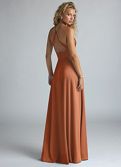 Azazie Davis Bridesmaid Dresses Copper A-Line Pleated Stretch Satin Dress image3