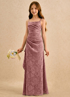 Azazie Cannoli Girls Formal Blumenmädchenkleider A-Linie Plissee Blumen-Burnout Kleid Altrosa image3