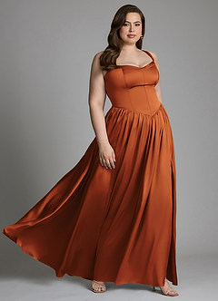 Azazie Francis Bridesmaid Dresses Cinnamon A-Line Corset Stretch Satin Dress image13