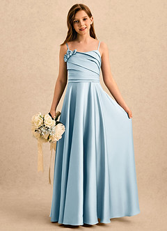 Azazie Gracie Girls Formal Robe Demoiselle D'honneur Fillette Robe Trapèze en Satin extensible Décolleté en cœur Bleu Ciel image1