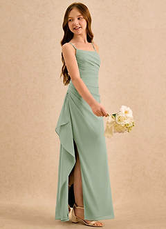 Azazie Cannoli Girls Formal Abiti da Ragazza di Fiori Abito A-Line in Chiffon Plissettato Verde Salvia image4