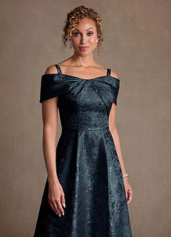 Azazie Harriett Mother of the Bride Dresses Dark Navy A-Line Off the Shoulder Floral Jacquard Dress image5