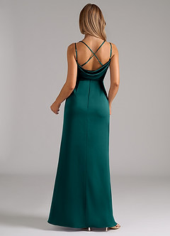 Azazie Callan Bridesmaid Dresses Peacock A-Line Pleated Stretch Satin Convertible Dress image2