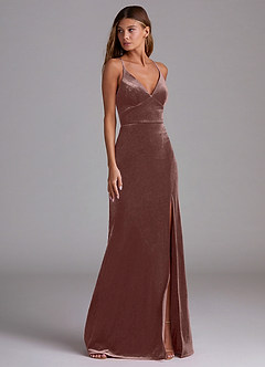 Azazie Becca Bridesmaid Dresses Espresso Sheath Velvet Dress image3