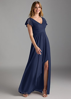 Azazie Omari Vestidos de damas de honor Vestido de Azul Marino Oscuro de Malla de Corte en A image2