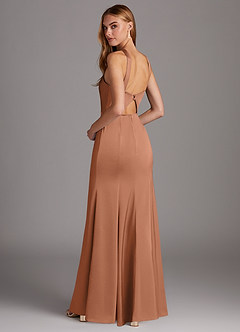 Azazie Elana Final Sale Bronzer Mermaid Side Slit Stretch Satin Dress image2