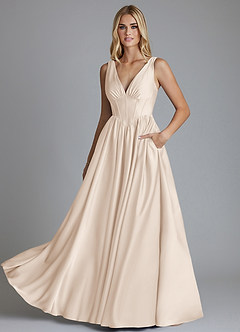 Azazie Delmie Bridesmaid Dresses White Alabaster A-Line Corset Stretch Satin Dress image6