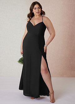 Azazie Manila Bridesmaid Dresses Black Sheath V-Neck Chiffon Dress image7