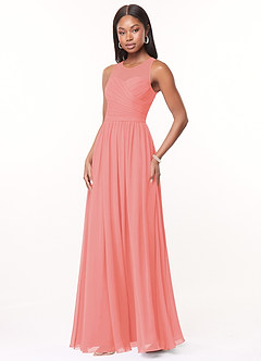 Azazie Nina Bridesmaid Dresses Coral A-Line Pleated Chiffon Dress image4