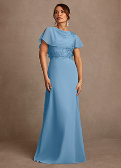 Azazie Frieda vestidos de madre de la novia Vestido Azul Acero de Gasa de Corte en A con Aplique image1