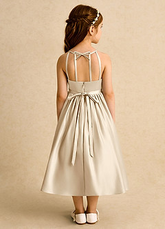 Azazie Indi vestidos de niña de las flores Vestido de Champán de Satin Mate de Corte En A con Lazo image2