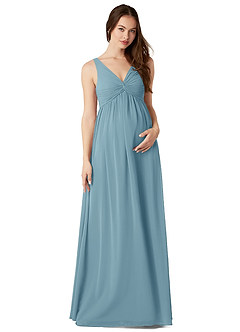 Azazie Yetta Maternity Bridesmaid Dresses A-Line V-Neck Gathered Chiffon Floor-Length Dress image1